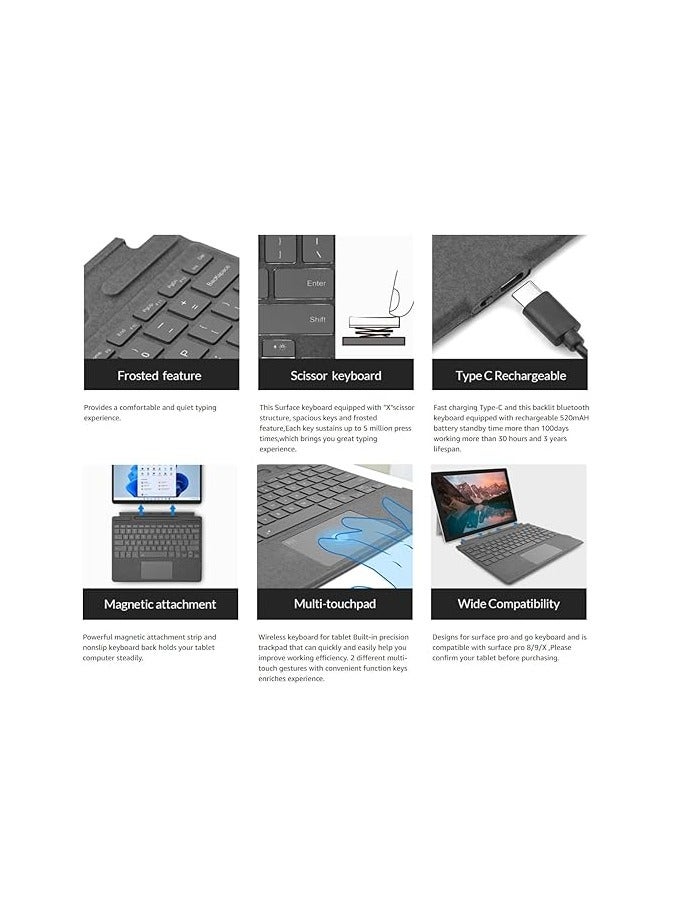 لوحة مفاتيح بلوتوث متوافقة مع Microsoft Surface Pro 11/X/10/9/8 ، شاشة عرض لوحية بالألوان السبع باباً إلكترونية معدنمة قابلة لإزالة معدة نافذة أخرى لواحد معدن فوق كامل بدون تليكورا لغرض تهميصة الشاشة أو مكنة تنظيف الناجيوم الخلفية وكومة توجيّة بلا طريقية للتحديث السيب - Image 5